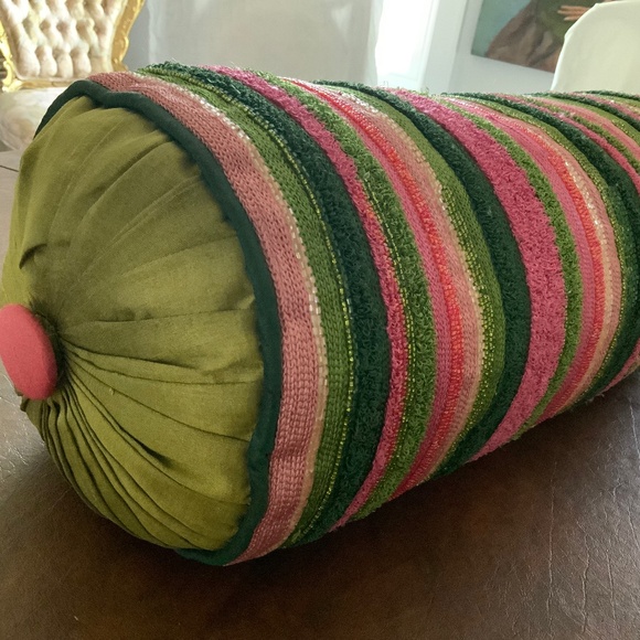 MacKenzie-Childs Other - MacKenzie-Childs Really Rosy, Bolster Green and Pink Striped Pillow. Retired